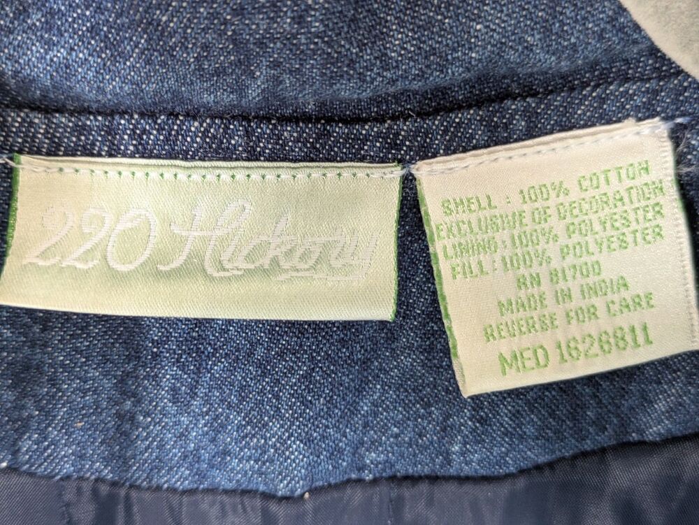 Vintage 220 Hickory Women Jacket Blue Denim Southwestern Aztec Fringe Lined MED - Picture 3 of 16